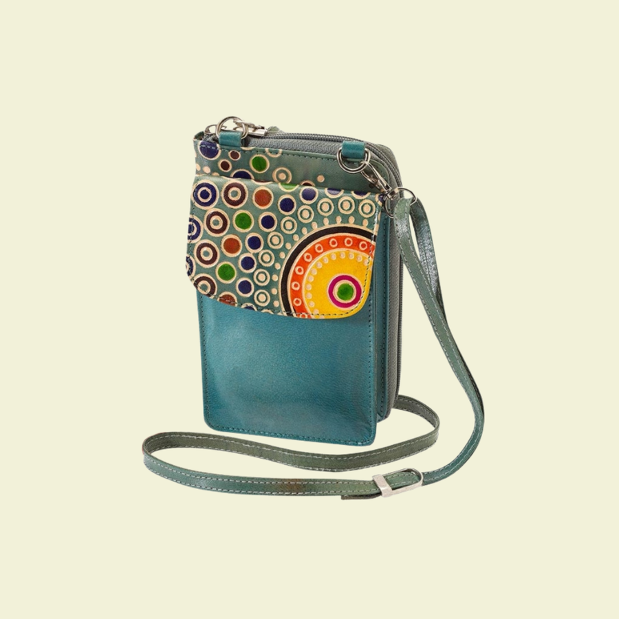 Handytasche, Punkte grün, Ziegenleder