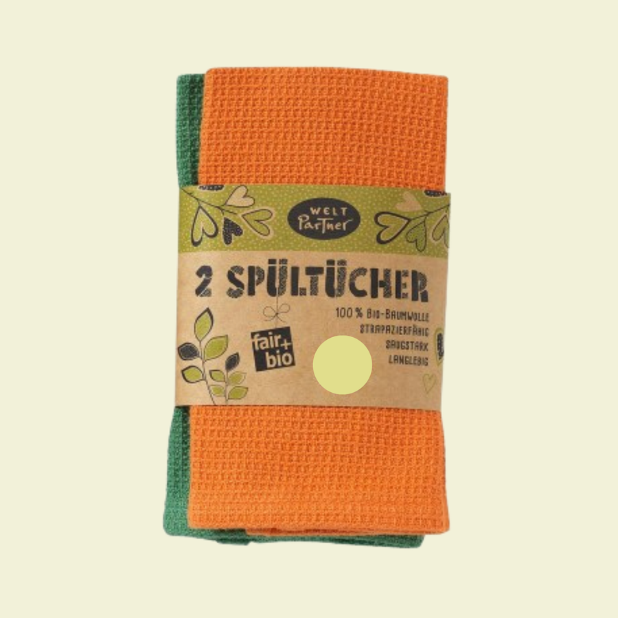 Spültücher, Waffelgewebe, 2er-Set, orange/grün