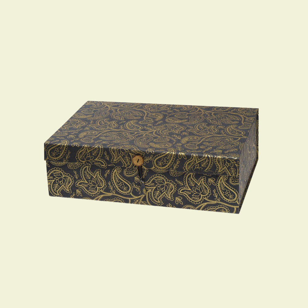 Geschenkbox Paisley, schwarz/gold, 36x24 cm