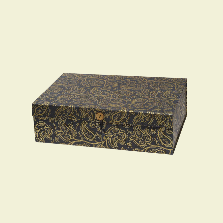 Geschenkbox Paisley, schwarz/gold, 36x24 cm