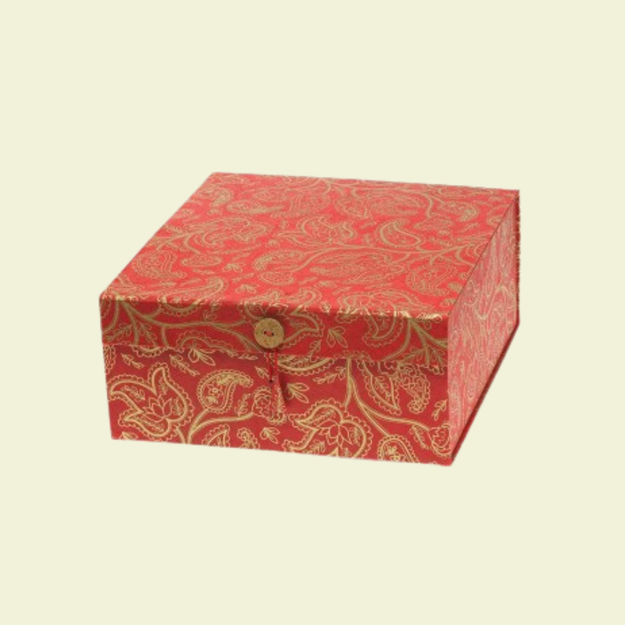 Geschenkbox Paisley, rot/gold, 24x24 cm