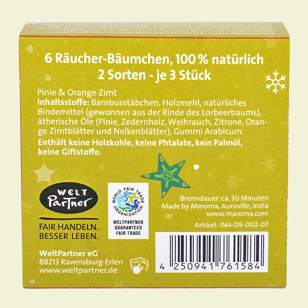 Räucherbäumchen Pinie & Orange Zimt, 2×3