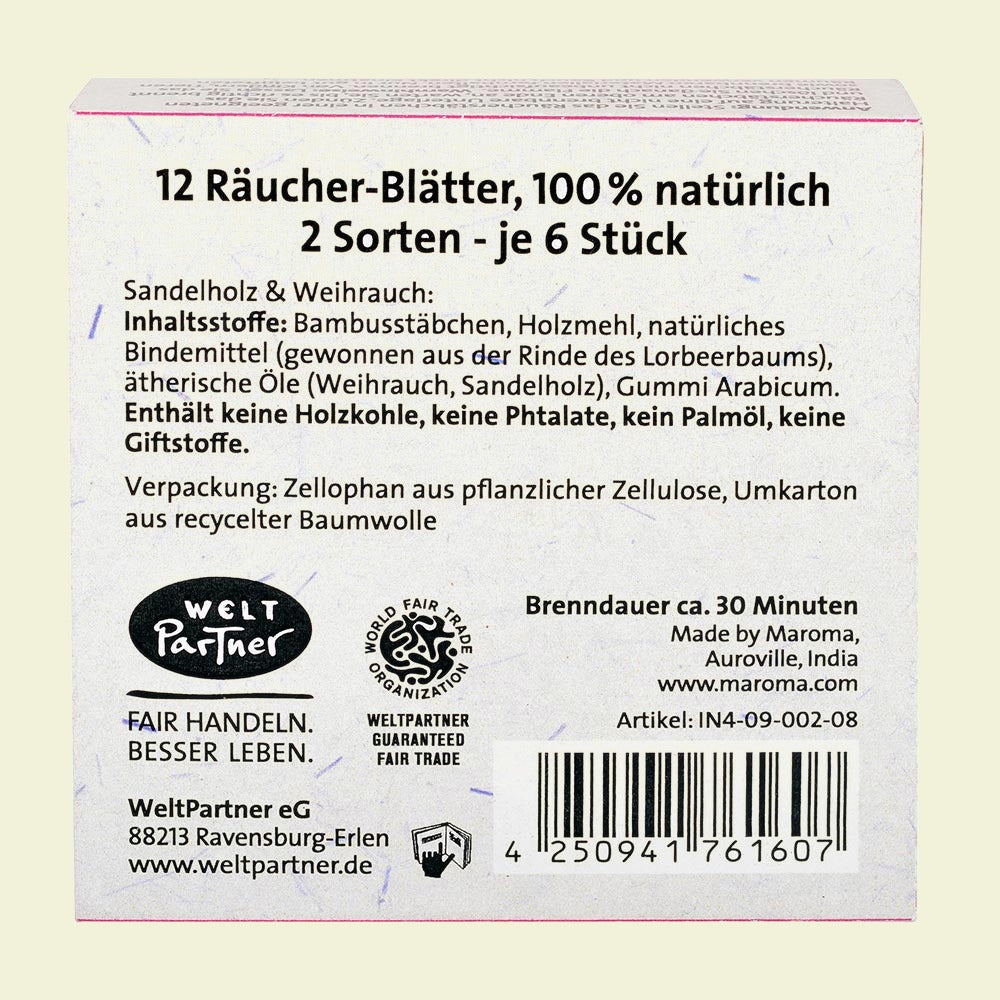 Räucherblätter Sandelholz & Weihrauch, 2×6