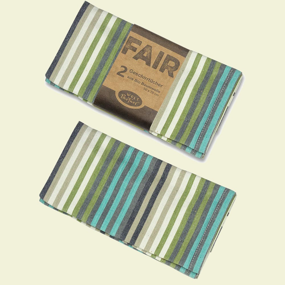 Geschirrtücher, Streifen, 2er-Set, blau/grün