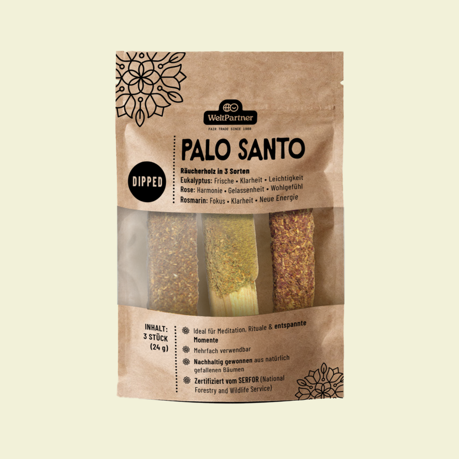 Räucherholz Palo Santo, Rose, Eukalyptus & Rosmarin, 3er-Set